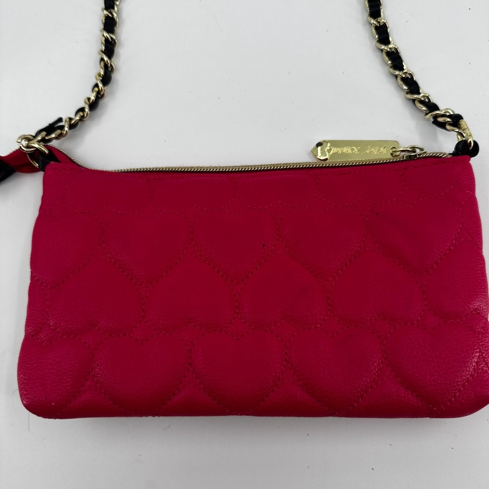 Betsey Johnson Be Mine Purse Womens Pink Black Qu… - image 5